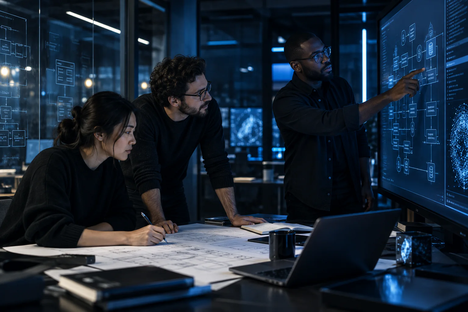 A technology team planning a software system together